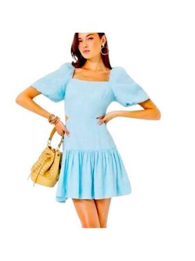 Lilly Pulitzer Kylanne Embroidered Linen Mini Dress Baby Blue Cutout Size 12 NWT